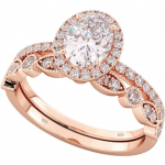 925 Sterling Silver Oval Halo Rose Gold Tone Bridal Ring Set