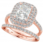 925 Silver Rose Gold Tone Asscher Cubic Zirconia Ring Set