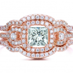 925 Sterling Silver Princess Cut Rose Gold Tone Wedding Engagement Ring Set