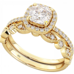 925 Sterling Silver Cushion Cut Gold Halo Ring Set