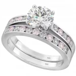 Sterling Silver Created Pink Sapphire Cubic Zirconia Wedding Ring Set