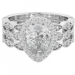 925 Sterling Silver Pear Cut Halo Three Rings Set True Love Bridal Three Ring Set Code: 380