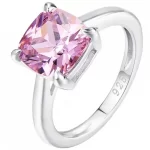 925 STERLING SILVERLadies Silver Ring with Cushion Cut Created Pink Sapphire