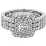925 Sterling Silver Ladies 3 piece Halo Wedding Engagement Ring Set Code: 320