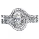925 Sterling Silver 3 Piece Oval Cut Halo Wedding Engagement Ring Set Silver Wedding Ring Set Code: 305