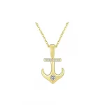 Gold plated 925 Sterling Silver Anchor Necklace With Clear CZ