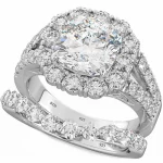 Halo Design 2 piece wedding Engagement Band Rings Set