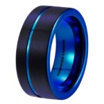 8mm Blue Black Tungsten Wedding Ring for Men Blue Black Pipe Cut Brushed Ring Code: 323