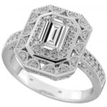 925 Sterling Silver Halo Ring with Emerald Cut Cubic Zirconia Code: 541