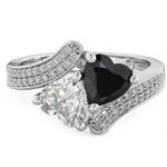 925 Sterling Silver Heart Design Black Cubic Zirconia Ring Silver Ring With Black Stone Code: 345