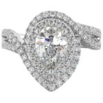 925 Sterling Silver Vintage Pear Shaped Halo Simulated Diamond CZ Ring Perfect Match Pear Cut Wedding Engagement Ring Code: 364