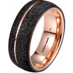 Unisex Rose Gold Tone Tungsten Ring with Black Sandblasted Crystalline Black Tungsten Carbide Ring with Sandblasted Crystalline Finish Code: 325