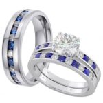His and Hers Matching Titanium /Silver Blue Wedding Engagement Couple Rings Set Code: 392