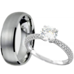 His and Hers Set - Titanium/Sterling Silver Wedding Engagement Couple Rings Set Code: 243