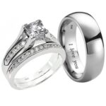 His and Hers Titanium/925 Sterling Silver 3pcs Couple Rings Set Just Married His & Hers Titanium and Silver 3-Piece Ring Set Code: 334