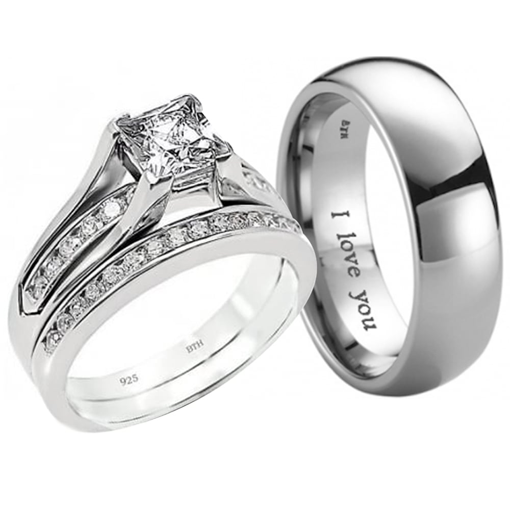 Christina: Ice on Fire CZ Wedding Ring Set with Ring Guard 925 Silver -  Trustmark Jewelers