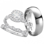 His and Hers Titanium/925 Sterling Silver Wedding Engagement Ring 3pcs Couple Rings Set Code: 194
