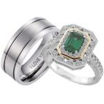 His and Hers Titanium and Sterling Silver Couple Rings Set Just Married His & Hers Titanium and Silver 3-Piece Ring Set Code: 603