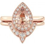 Ladies Pear Cut Synthetic Morganite Rose Gold Tone Halo Ring Set Code: 738