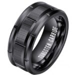 Mens Black Tungsten Brick Pattern Band Ring - 8mm Tungsten Silver Men's Ring Code: 720