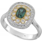 Sterling Silver Two Tone Halo Ring with Green Emerald Cubic Zirconia Two Tone Silver Halo Ring with Emerald Cubic Zirconia Code: 674