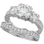 Three Stones Ladies Silver Ring Set Perfect Match 3 stones Bridal Ring set Code: 182