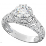 Vintage Style Round Silver Solitaire Ring Floral Discovery Solitaire Code: 215